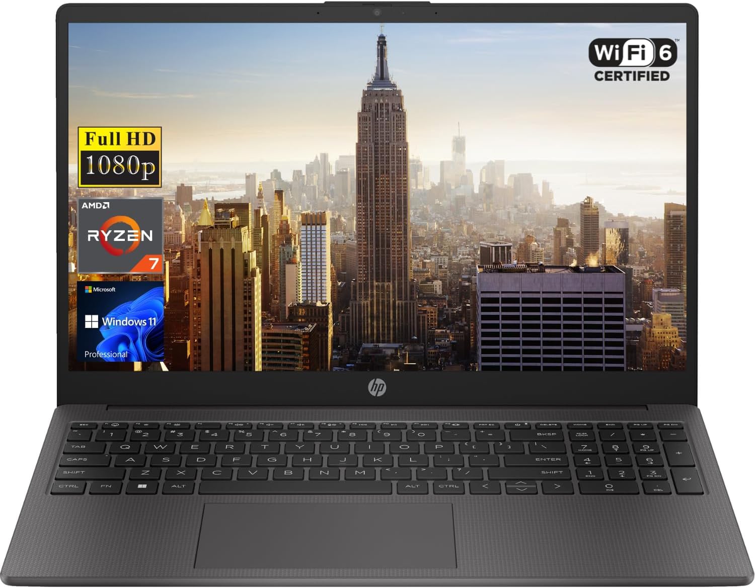 HP 255 G10 15.6" FHD Business Laptop, AMD Ryzen 7 7730U, 64GB RAM, 2TB PCIe SSD, Numeric Keypad, Webcam, Wi-Fi 6, HDMI, Windows 11 Pro, Black 