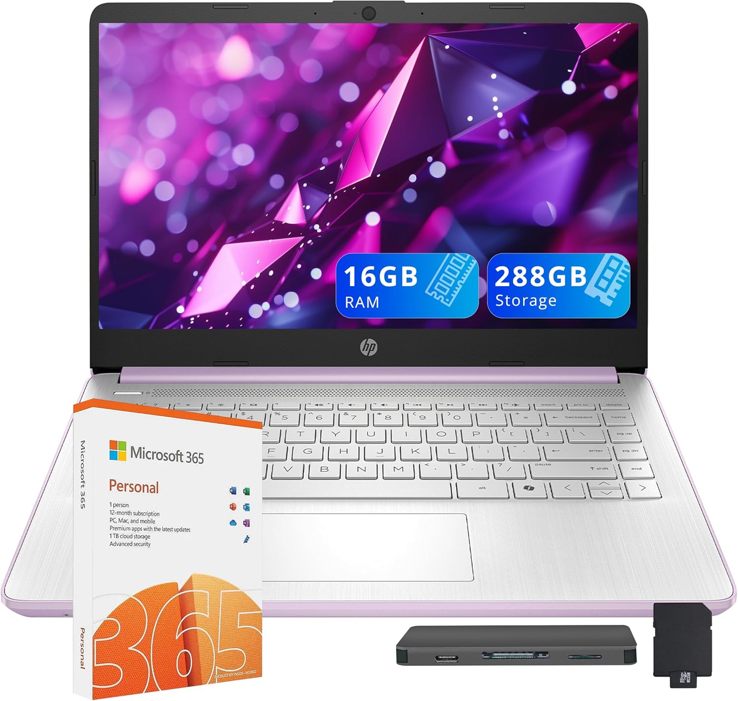 HP Flagship 14" HD Student&Business Laptop W/1 Year Office 365&AI-Copilot, Intel N150 CPU(Beats i3-1115G4), 16GB RAM, 288GB Storage (128GB UFS + 160GB Docking Set), Webcam, Bluetooth, Win 11s, Purple
