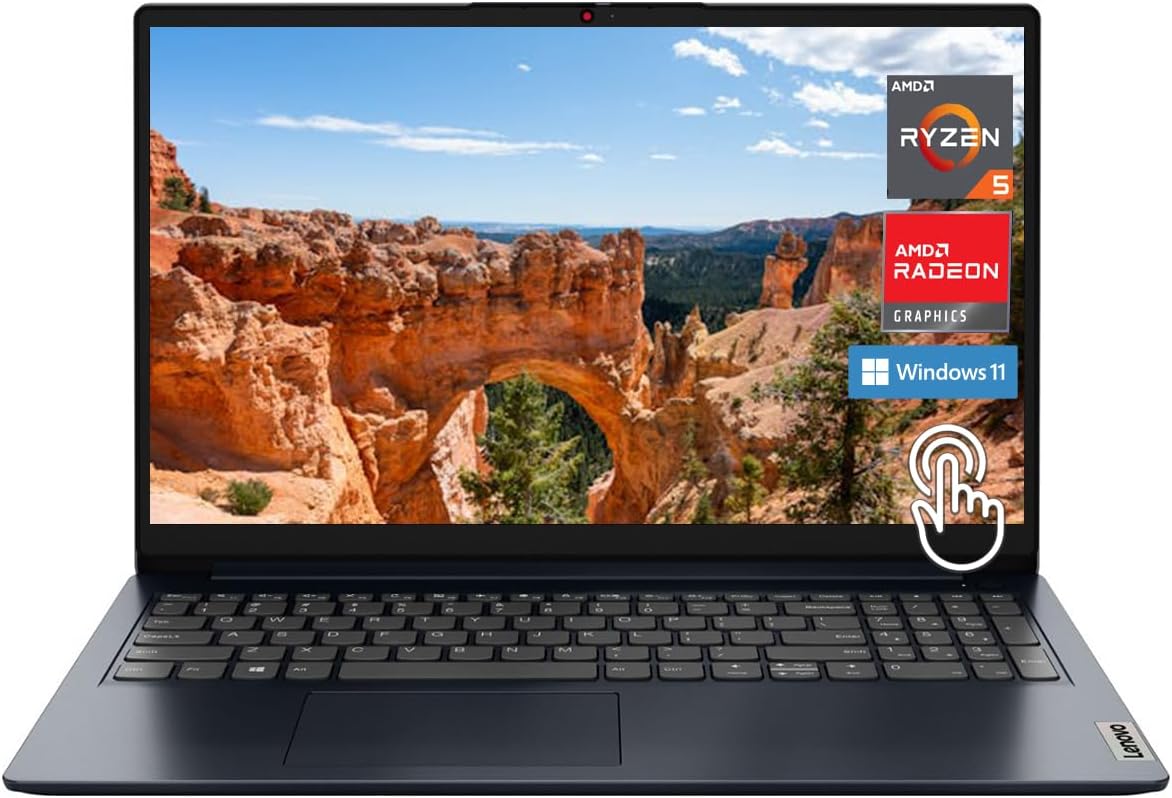 Lenovo Ideapad 1 Laptop, 15.6" FHD (1920x1080) IPS 300nits Anti-Glare Display, Touch, Ryzen 5 7520U, 8GB RAM, 256GB Storage, AMD Radeon Graphics, HDMI, Windows 11, HDMI, Abyss Blue
