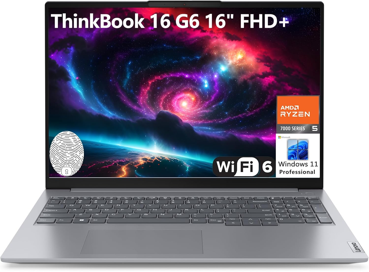 Lenovo ThinkBook 16 G6 16" FHD+ Laptop Computer, Hexa-Core AMD Ryzen 5 7430U (Beat i7-1355U), 16GB DDR4 RAM, 512GB PCIe SSD, WiFi 6, Bluetooth 5.3, Fingerprint Reader, Windows 11 Pro, AZ-XUT