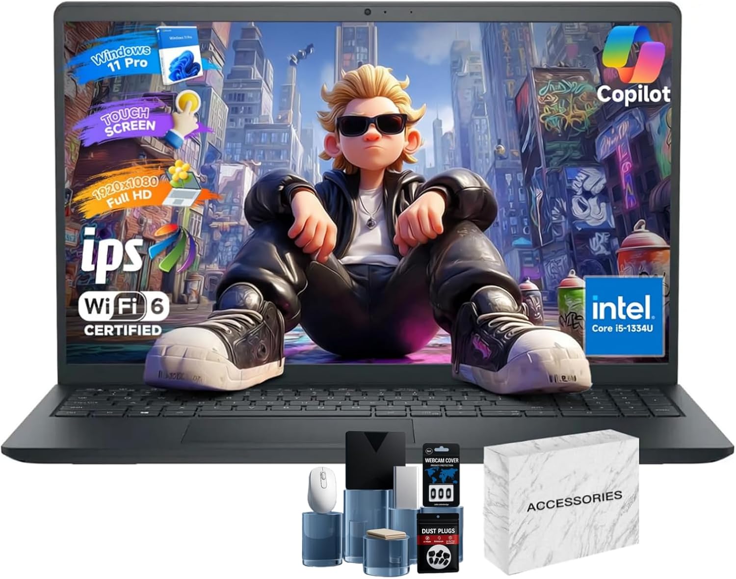 Dell Inspiron 15 Touchscreen Laptop - 15.6" FHD Display, Intel 10-Core i5-1334U (Beat i7-1250U), 32GB RAM, 1TB PCIe SSD, Windows 11 Pro, Numeric Keypad, Copilot, WiFi 6