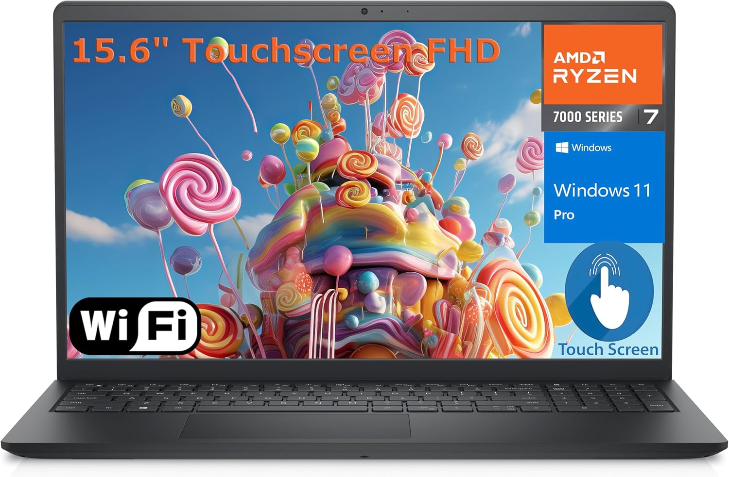 Dell Inspiron 15 15.6" Touchscreen FHD Laptop Computer, 8-Core AMD Ryzen 7 7730U (Beat i7-1365U), 16GB DDR4 RAM, 512GB PCIe SSD, WiFi, Bluetooth, Type-C, HDMI, Carbon Black, Windows 11 Pro 