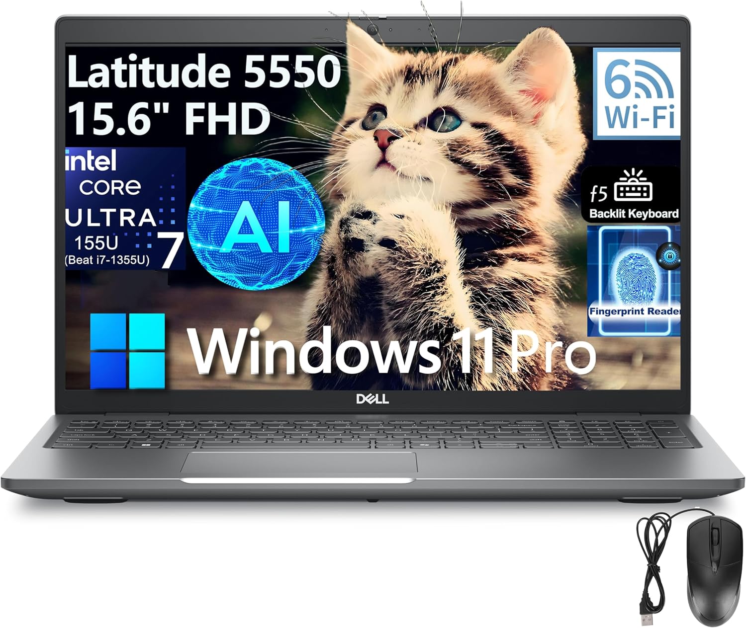 Dell Latitude 5550 5000 Business Laptop Computer, 64GB DDR5 RAM, 2TB SSD, Intel 12-Core Ultra 7 155U (Beat i7-1355U), 15.6" FHD, WiFi 6, BT 5.3, Backlit Keyboard, Fingerprint Reader, Windows 11 Pro