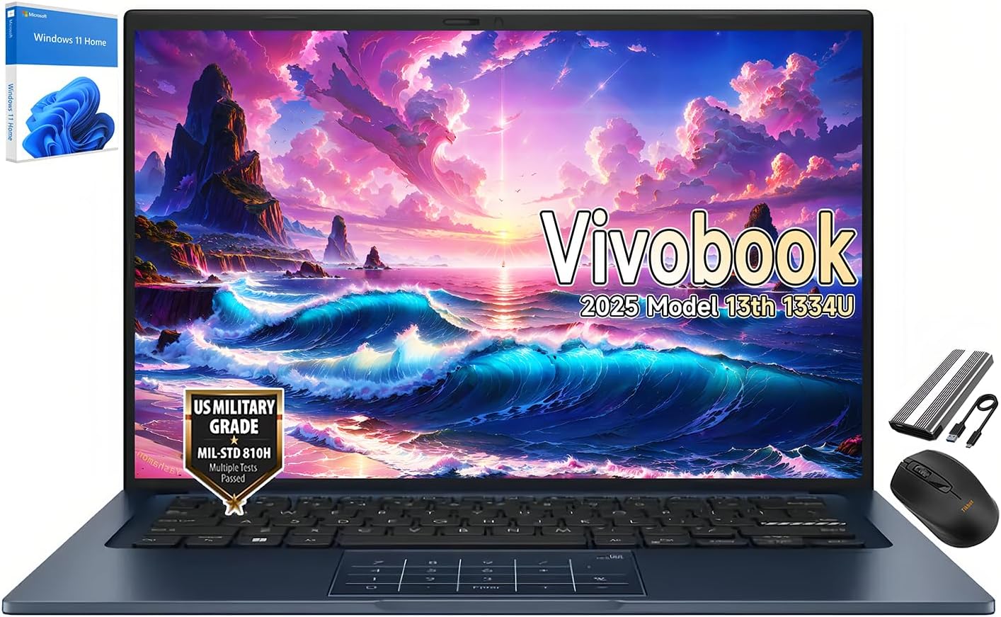 ASUS Vivobook 14" 2025 Model Laptop, Latest Intel 10-Core i5-1334U(Beats i7-1265U), 720p Webcam, USB C, Slim Design, 180° Flat-Lay Hinge, Win11, Wireless Mouse & 128GB PSD (40GB RAM | 1TB SSD) 