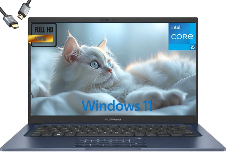 ASUS Vivobook 14(2025), 14", FHD Slim Laptop, Intel 13th Core i5-1334U, UHD Graphics, Privacy Camera, Bluetooth5.1, Windows 11 H, Quiet Blue, W/HDMI (12GB RAM | 512GB SSD + HDMI) 