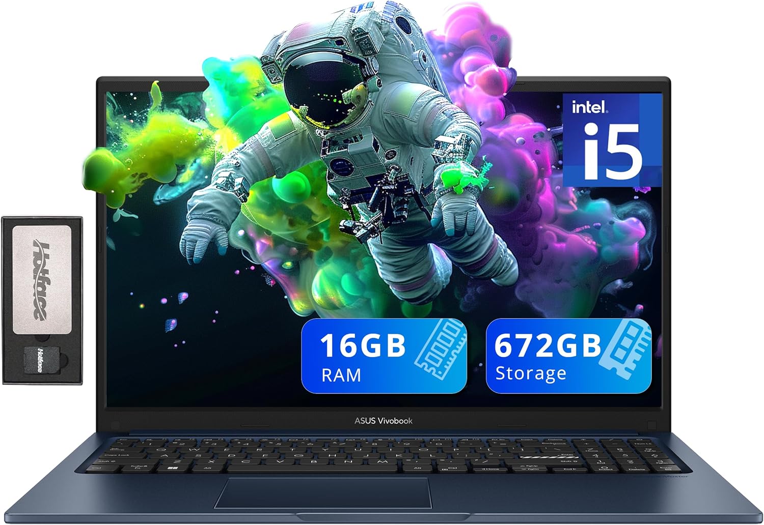 ASUS Vivobook 15 Business Laptop, 15.6" FHD Display, Intel i5-1235U, 16GB RAM, 672GB Storage(512GB SSD+160GB Docking Station Set), Intel Iris Xe Graphics, Webcam, Numeric Keypad, Win 11, Blue