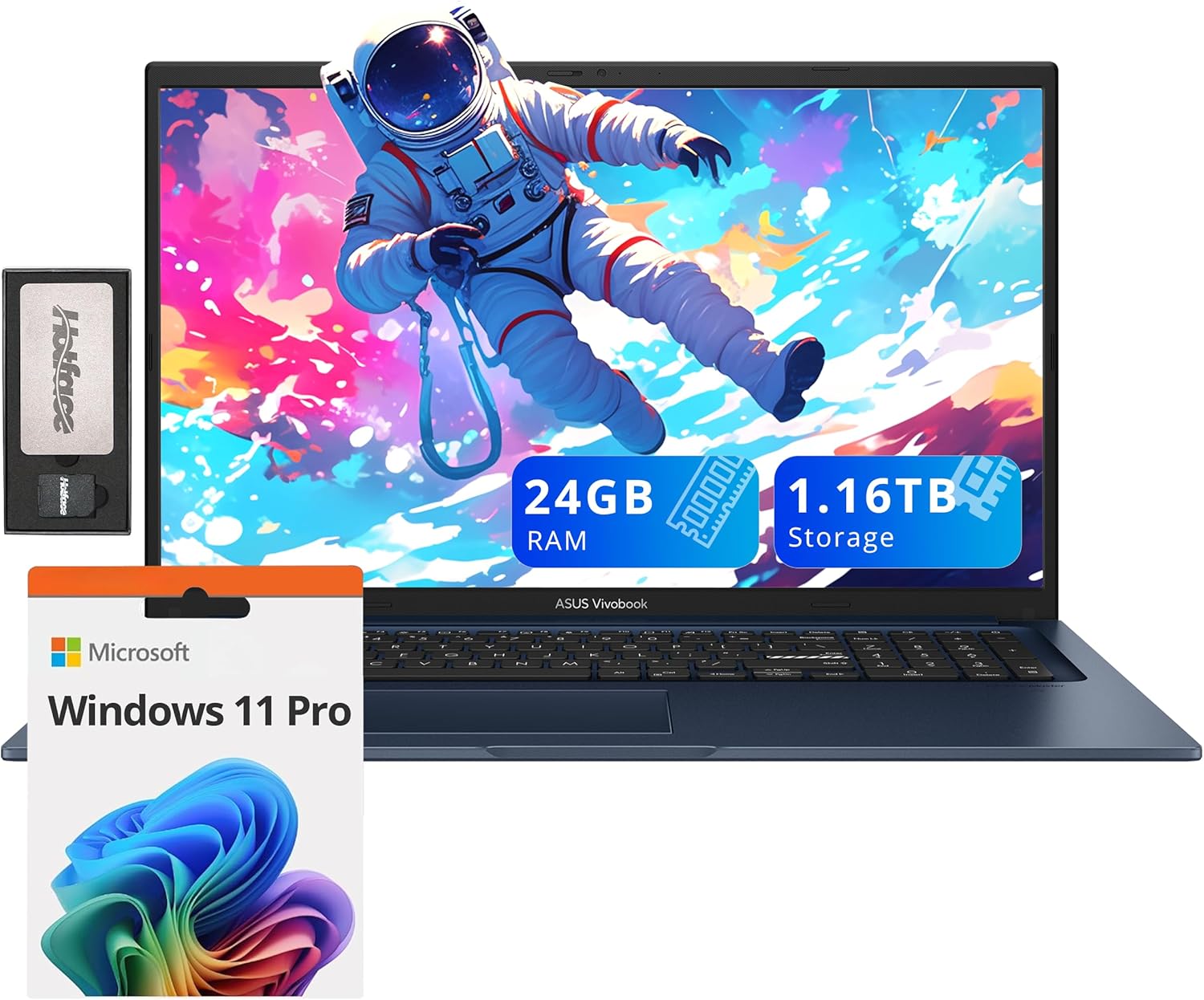 ASUS Vivobook 17.3" FHD Laptop, Intel i3-1215U, 24GB RAM, 1.16TB Storage(1TB SSD+160GB Docking Station Set), Intel UHD Graphics, Numeric Keypad, 720p HD Camera, Wi-Fi 6E, Windows 11 Pro, Quiet Blue
