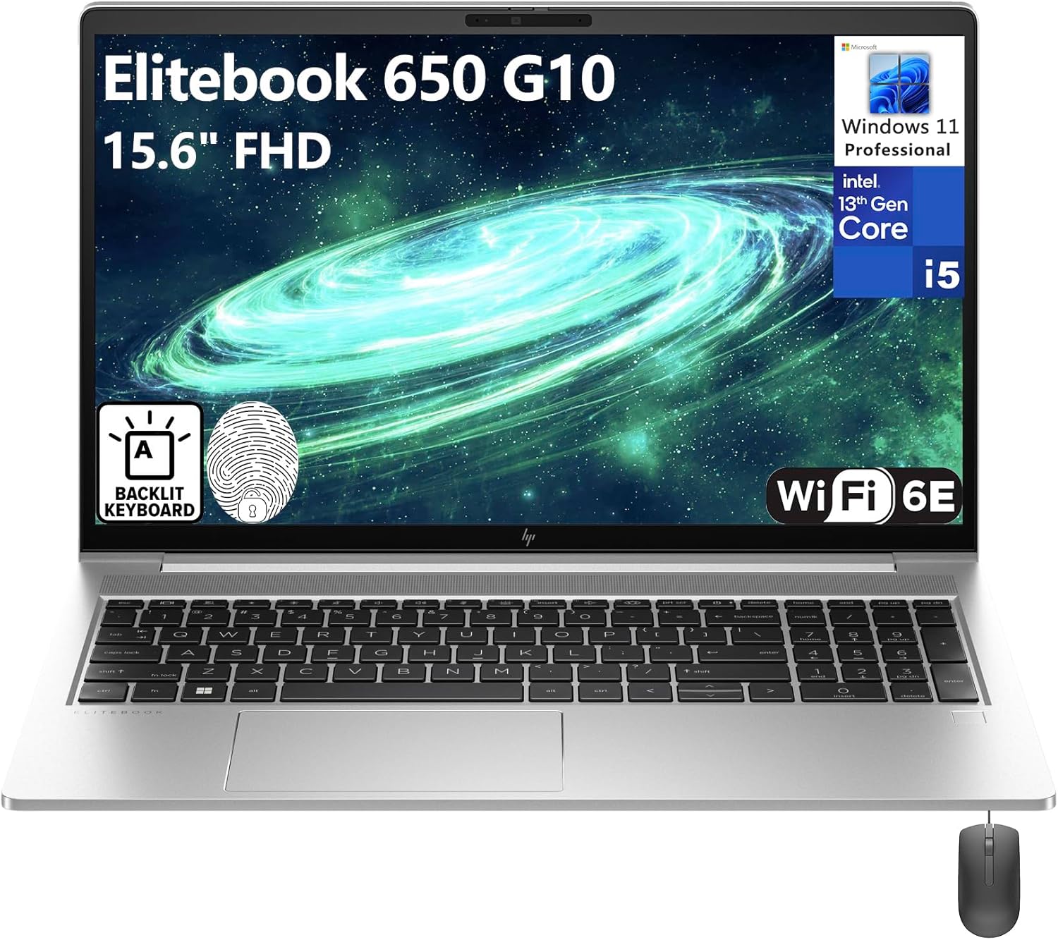HP Elitebook 650 G10 15.6" FHD Business Laptop Computer, 13th Gen Intel 10-Core i5-1335U (Beat i7-1270P), 64GB DDR4 RAM, 2TB PCIe SSD, WiFi 6E, Bluetooth 5.3, Backlit KB, FR, Windows 11 Pro, AZ-XUT