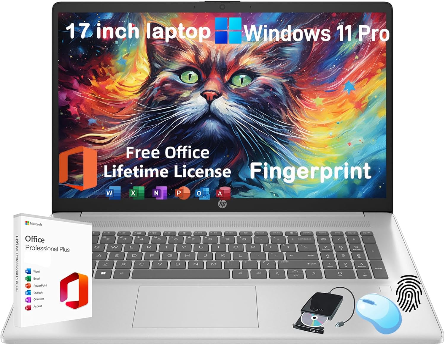 HP 17 Laptop Computer for Business and Students, Office Lifetime, 17.3" HD+ Display, Intel 10-Core i5-1334U, Fingerprint, Backlit KB, Win11 Pro, External DVD Drive, Numeric Keypad (64GB RAM | 2TB SSD) 