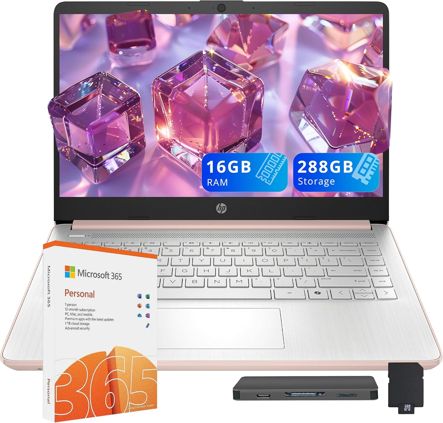 HP Flagship 14" HD Student&Business Laptop W/1 Year Office 365&AI-Copilot, Intel N150 CPU(Beats i3-1115G4), 16GB RAM, 288GB Storage (128GB UFS + 160GB Docking Set), Webcam, Bluetooth, Win 11s, Gold