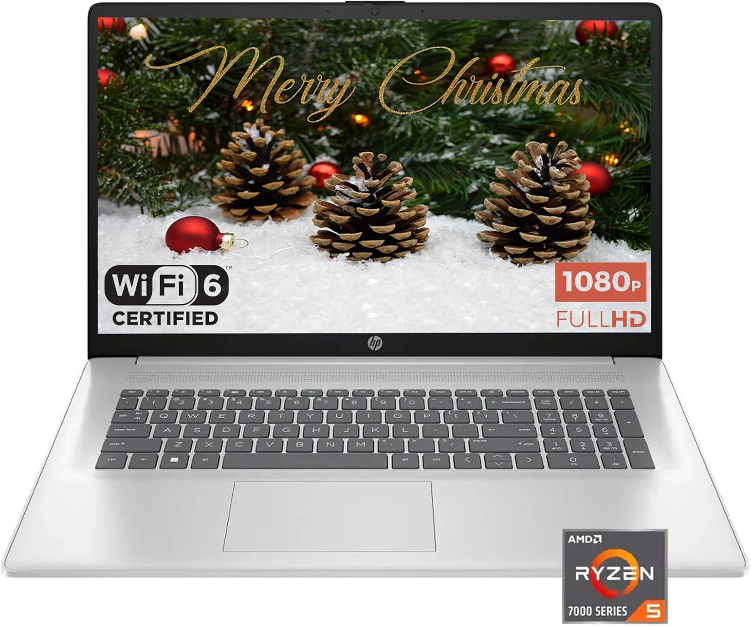 HP 17.3" 1920 x 1080 (Full HD) Laptop, AMD Ryzen 5 7430U(6 core), AMD Radeon Graphics, 8GB DDR4 RAM, 512GB SSD, HDMI, Wi-Fi 6, Bluetooth, Windows 11 S, Natural Silver, EAT 64GB USB Flash Drive