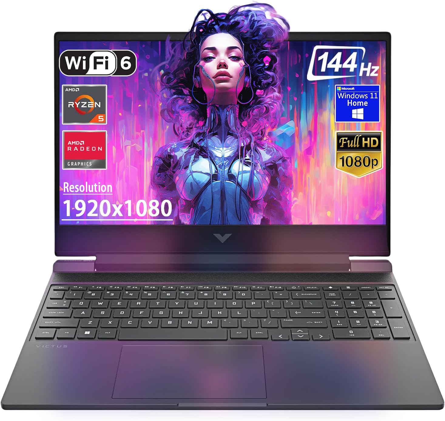 HP Victus 15.6" FHD 144Hz Gaming Laptop, AMD Ryzen 5-7535HS, AMD Radeon RX 6550M (Beats RTX 2050), Backlit Keyboard, Windows 11 Home, w/Cloth (16GB RAM |512GB PCIe SSD)