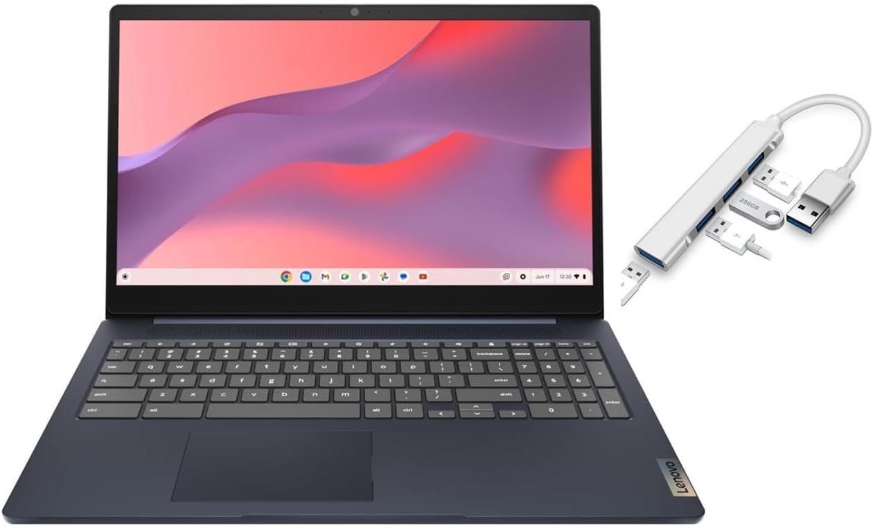 Lenovo IdeaPad 3i Chromebook 15.6” FHD Display | Intel Celeron N4500 | Intel UHD Graphics | HDMI | Abyss Blue | 8GB RAM | 64GB SSD | Chrome OS | Bundle with USB 3.0 Hub 