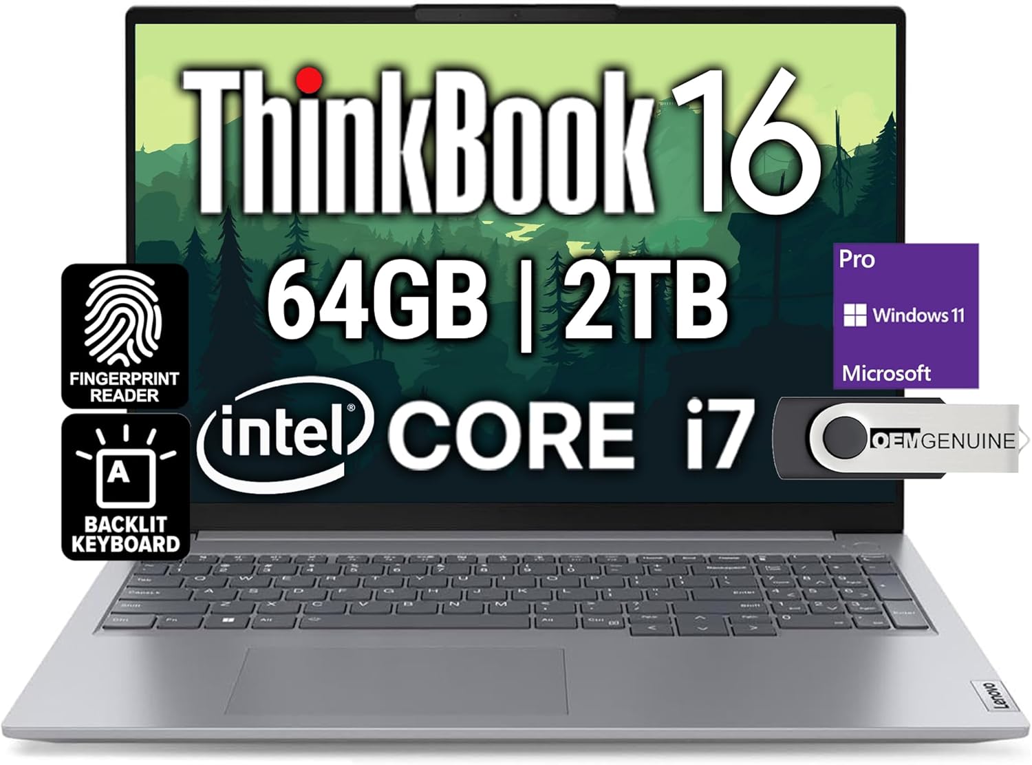 Lenovo ThinkBook 16 G6 Business Laptop, 16” FHD+, Intel 10 Core i7-1355U, 64GB DDR5, 2TB NVMe, WiFi 6 + BT, Backlit KB, Fingerprint, HD Webcam, Win 11 Pro 