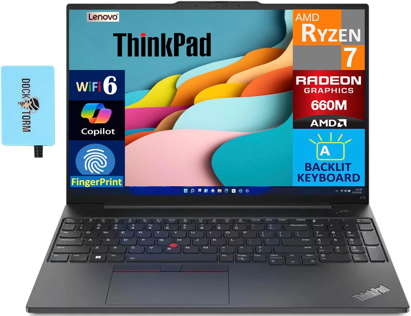 Lenovo ThinkPad E16 GEN 1 Home & Business Laptop (AMD Ryzen 7 7730U 8-Core, 32GB RAM, 1TB PCIe SSD, AMD Radeon, 16.0" 60 Hz Wide UXGA (1920x1200), WiFi, Win 11 Pro) with Dockztorm Hub 