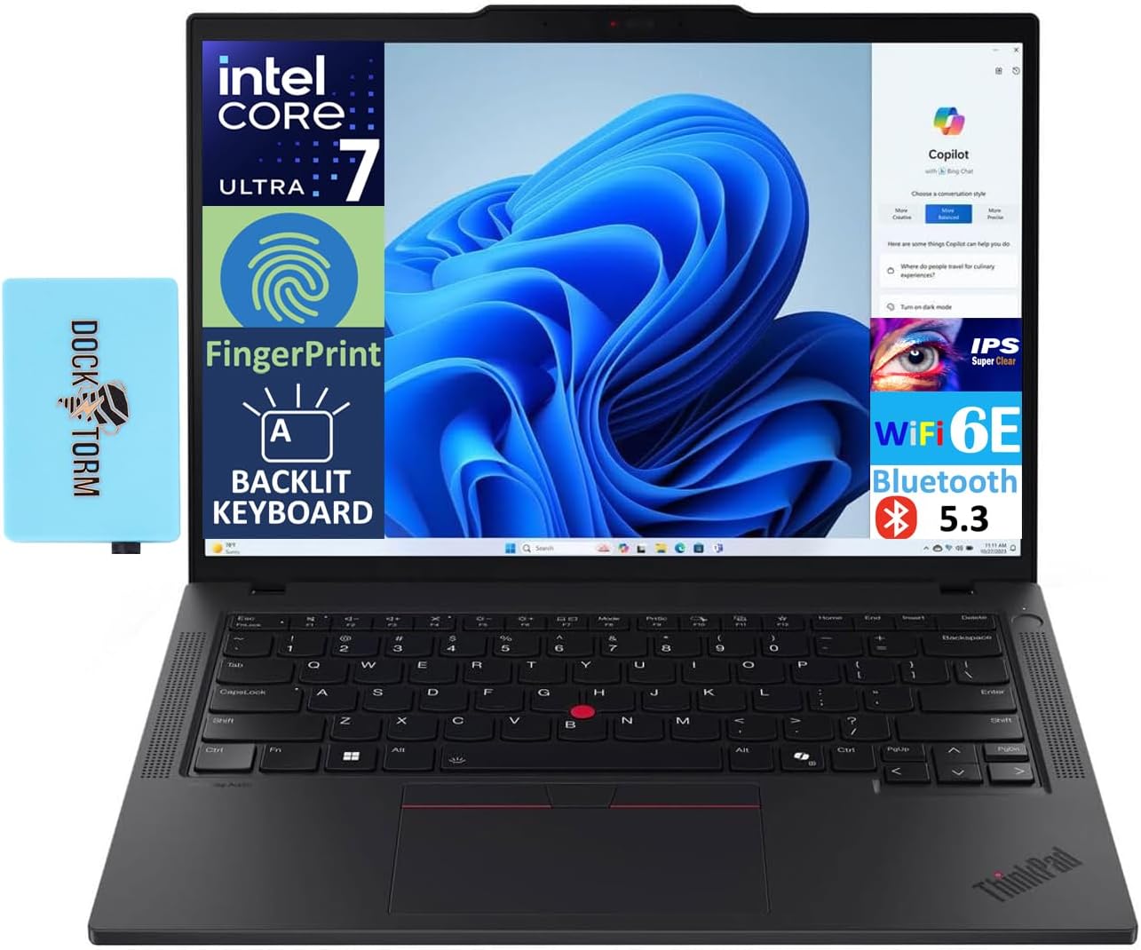 Lenovo ThinkPad T14 Gen 5 Business Laptop 14.0" IPS FHD+ (Intel Core Ultra 7 155U, 32GB RAM, 1TB PCIe SSD, Copilot, Thunderbolt 4, Webcam, Win11P) with Dockztorm Hub