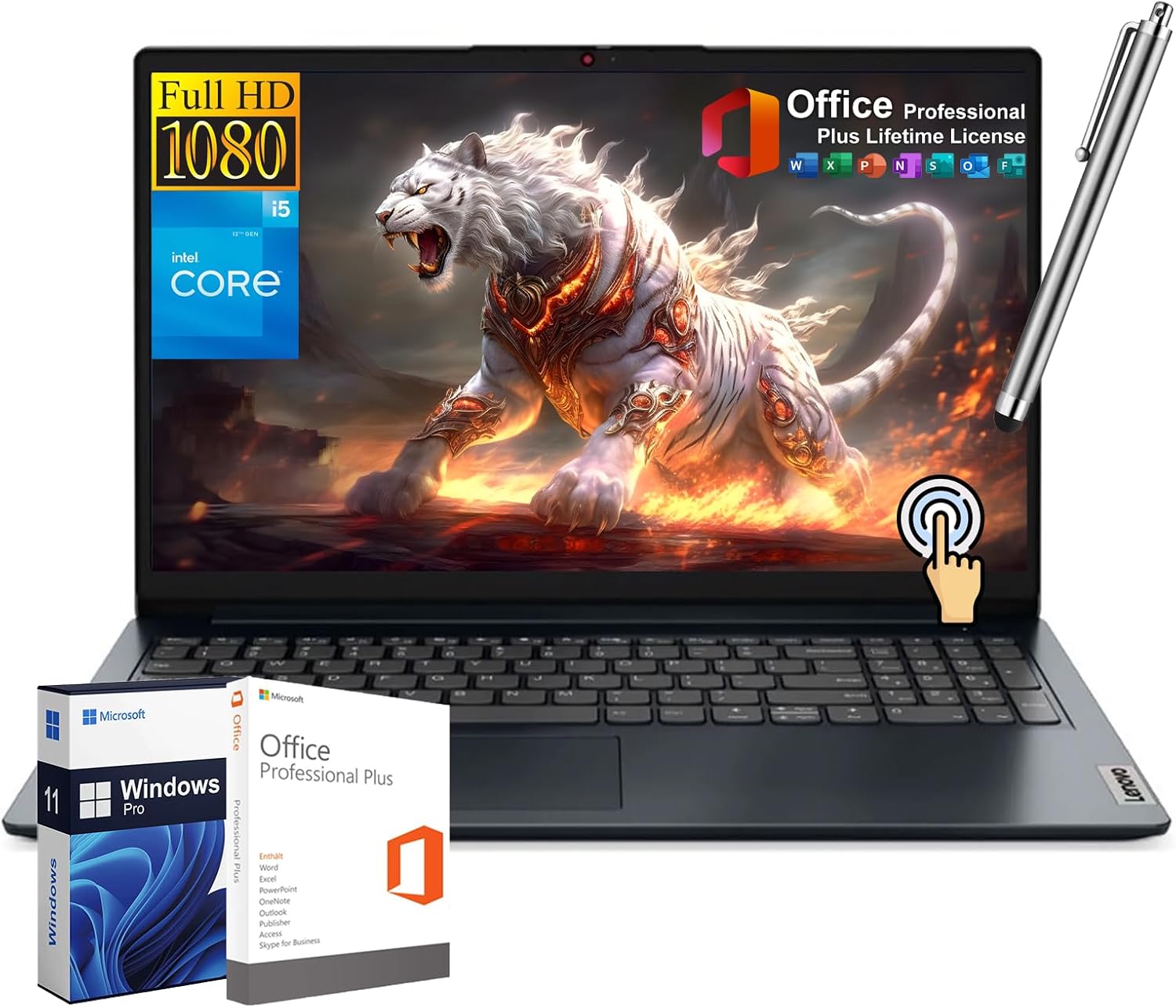 Lenovo IdeaPad Business Laptop with Lifetime Office License, 15.6" FHD Touchscreen, Intel 10-Core i5-1235U, 24GB RAM, 1TB SSD, Windows 11 Pro, Numeric Keypad, Wi-Fi 6, w/Stylus Pen 