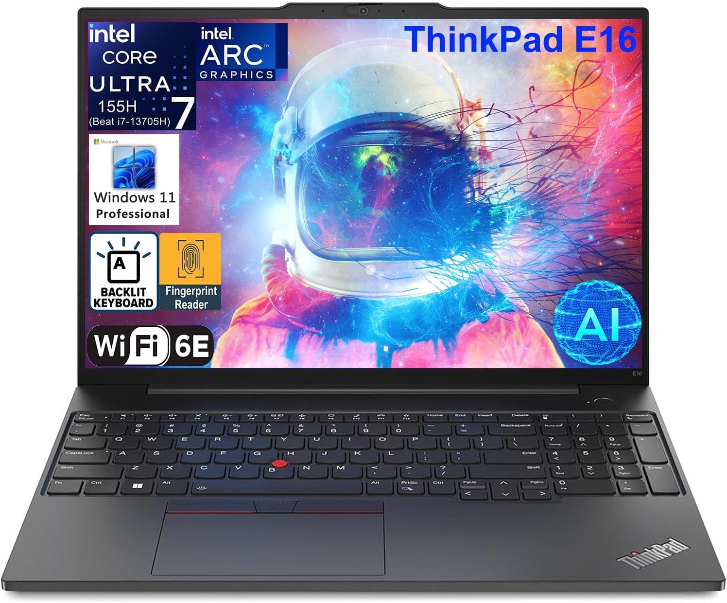Lenovo ThinkPad E16 G2 16" FHD+ Business Laptop Computer, Intel 16-Core Ultra 7 155H (Beat Ultra 7 255U), 32GB DDR5 RAM, 1TB PCIe SSD, WiFi 6E, Backlit Keyboard, Fingerprint Reader, Windows 11 Pro