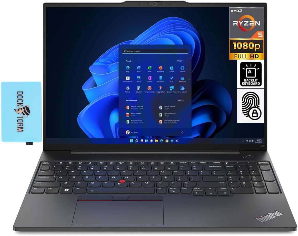 Lenovo Thinkpad E16 Gen 2 Business Laptop 16.0" IPS WUXGA Display (AMD Ryzen 5 7535U, 16GB DDR5, 512GB PCIe SSD, Backlit KYB, Fingerprint, WiFi 6E, BT 5.3, Win 11 Pro) w/DKZ Hub