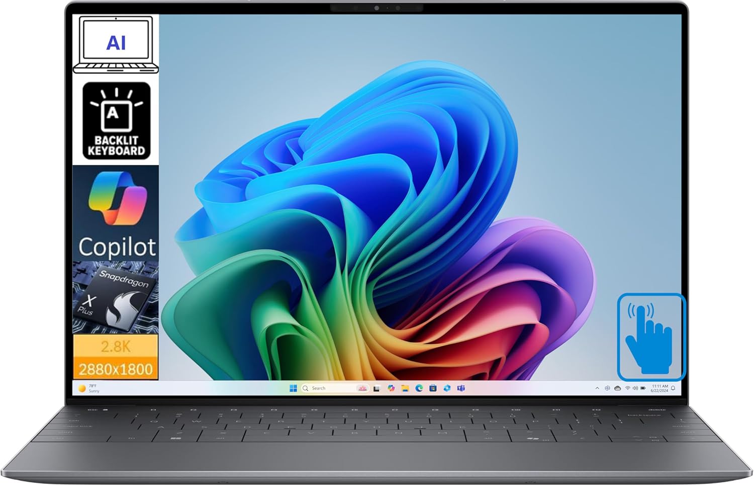 Dell XPS 13 AI PC Laptop 13.4" Touchscreen 2.8K Display (Qualcomm Snapdragon X Elite X1E-80-100, 16GB LPDDR5X, 512GB M.2 PCIe SSD, Qualcomm Adreno, Backlit KB, Fingerprint, WiFi 7, Win 11 Pro)