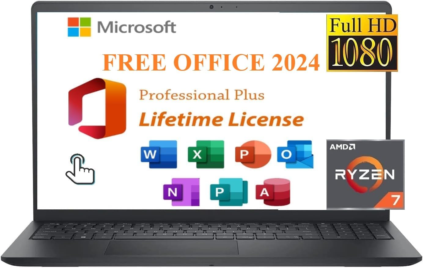 DELL Inspiron 15.6" Touchscreen Laptop Business & Student Laptop Computer, with 2024 Office Lifetime & Win 11 Pro, Ryzen 7 7730U (Beats i7-1255u),WVA LED-Backlit FHD Display (32GB RAM |1TB SSD)