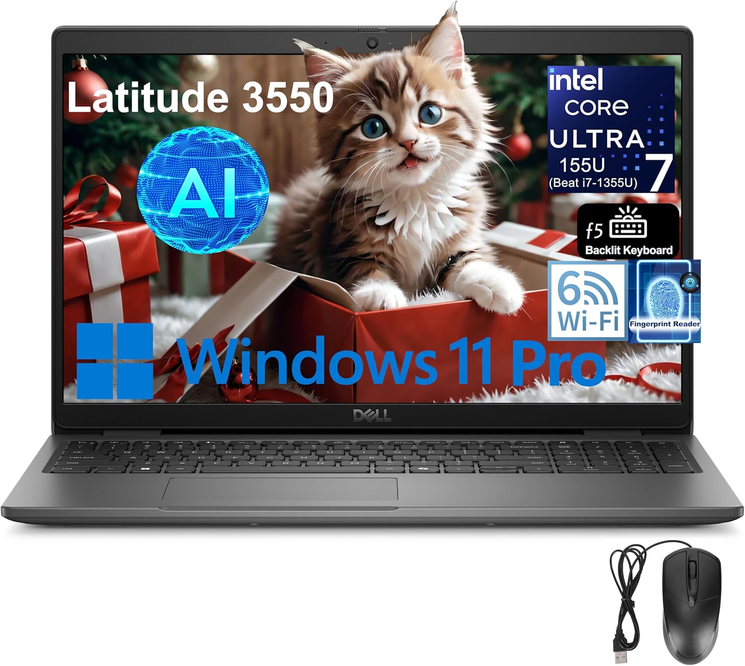 Dell Latitude 3550 15 15.6" FHD Laptop Computer, Intel 12-Core Ultra 7 155U (Beat i7-1355U), 64GB DDR5 RAM, 2TB PCIe SSD, WiFi 6, Bluetooth 5.3, Backlit Keyboard, Fingerprint Reader, Windows 11 Pro 