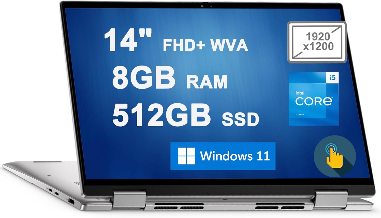 Dell Inspiron 14 7000 7430 2-in-1 Laptop 14" FHD+ WVA Touchscreen Display 13th Generation 10-core i5-1335U (>i7-1255U) 8GB RAM 512GB SSD Backlit Fingerprint Thunderbolt HDMI FHD Webcam Win11 Silver