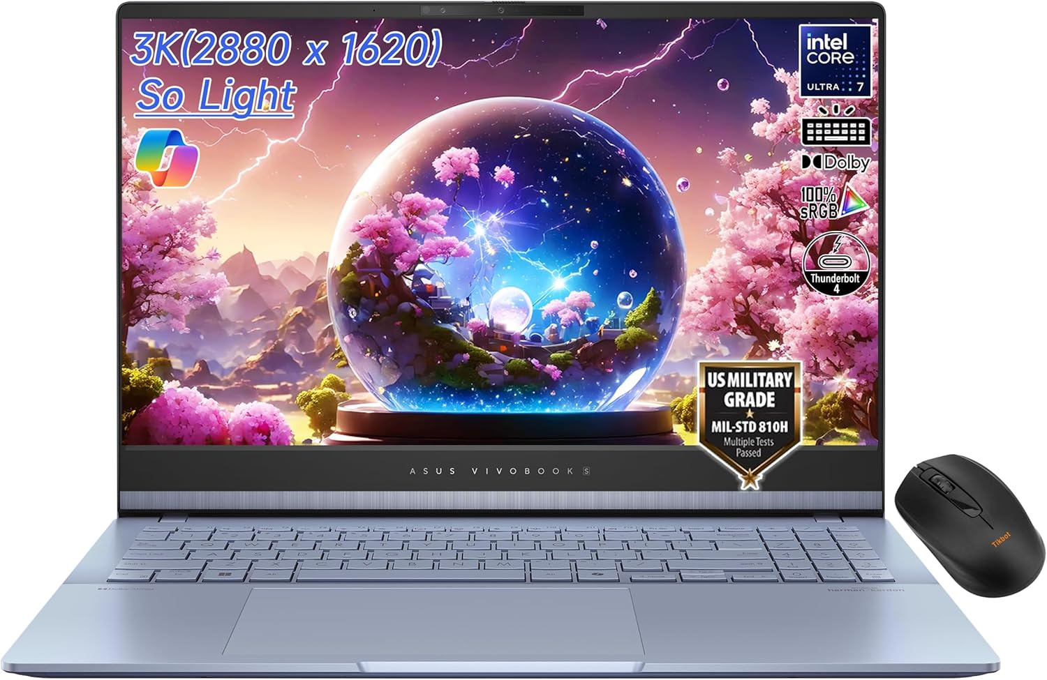 ASUS Vivobook S 15.6" 3K OLED 120Hz Copilot+ AI Laptop, Intel Core Ultra 7-155H Evo, Wi-Fi 6E, FHD Webcam, Thunderbolt 4, win11, w/Mouse (16GB RAM | 1T SSD) 