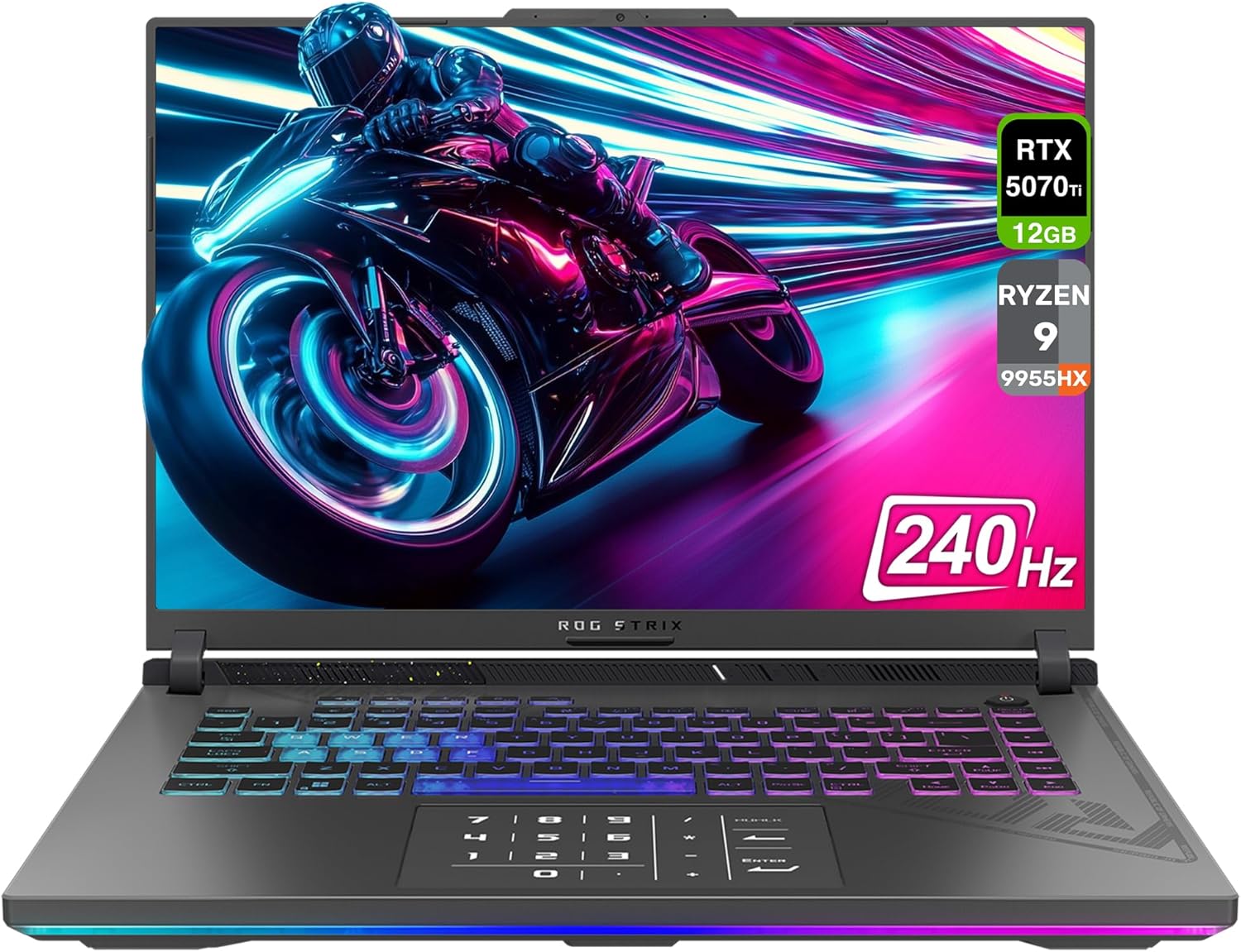 ASUS ROG Strix G16 Gaming Laptop, AMD Ryzen 9-9955HX, 32 GB DDR5 RAM, 2 TB PCIe SSD, 16" 2.5K (2560x1600) Display, Nvidia G-Force RTX 5070Ti, Backlit Chiclet Keyboard RGB, W11 Home, Eclipse Gray