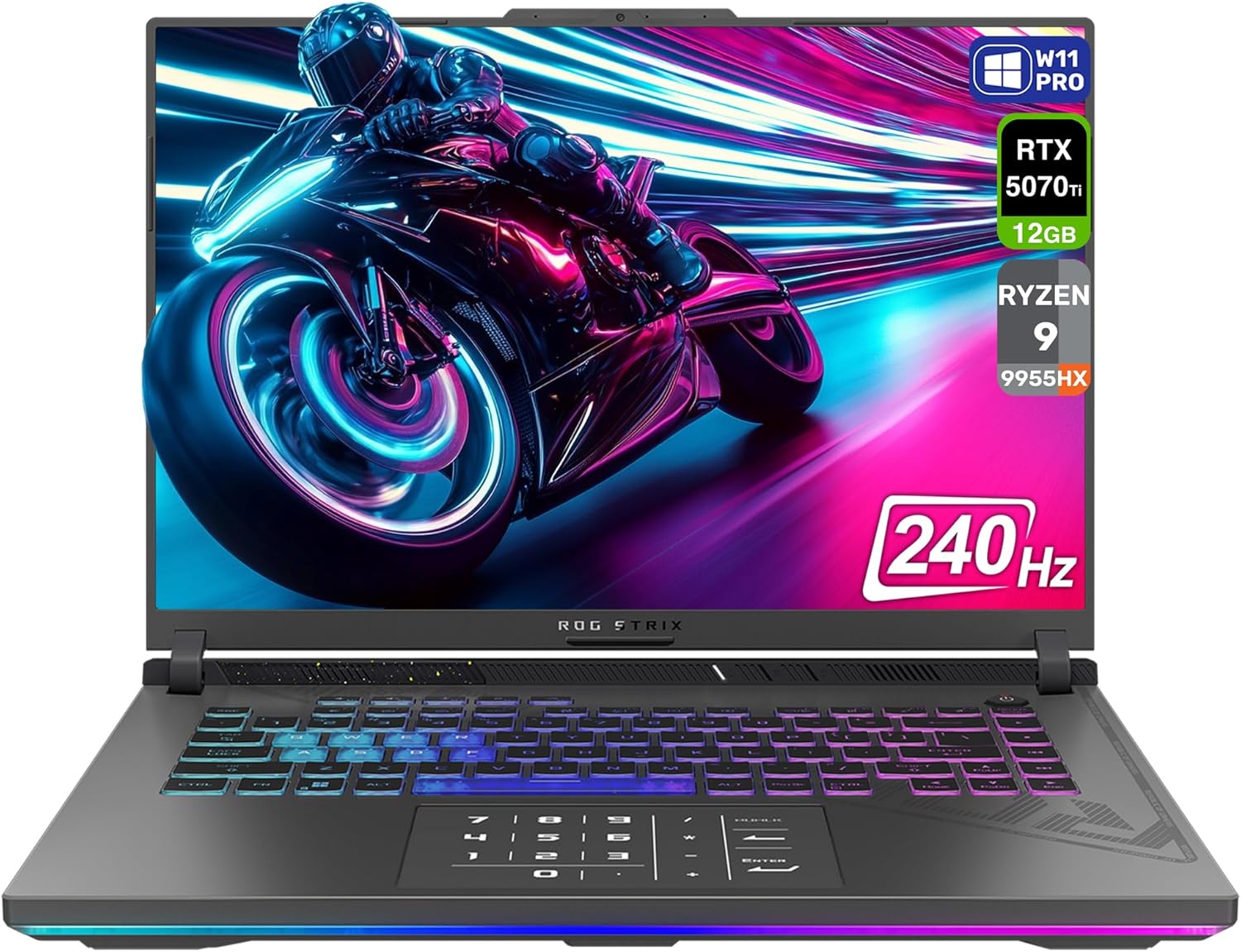ASUS ROG Strix G16 Gaming Laptop, AMD Ryzen 9-9955HX, 32 GB DDR5 RAM, 1 TB PCIe SSD, 16" 2.5K (2560x1600) Display, Nvidia G-Force RTX 5070Ti, Backlit Chiclet Keyboard RGB, W11 Pro, Eclipse Gray