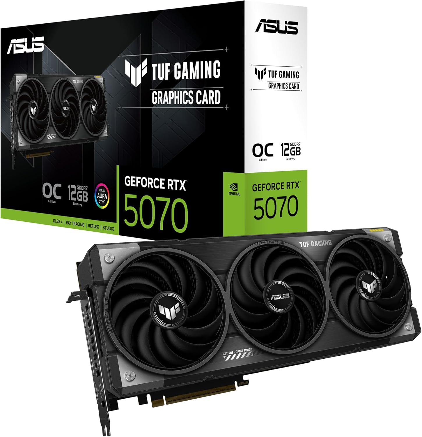 ASUS TUF Gaming GeForce RTX ™ 5070 12GB GDDR7 OC Edition Gaming Graphics Card (PCIe® 5.0, HDMI®/DP 2.1, 3.125-slot, Military-Grade Components, Protective PCB Coating, axial-tech Fans) 
