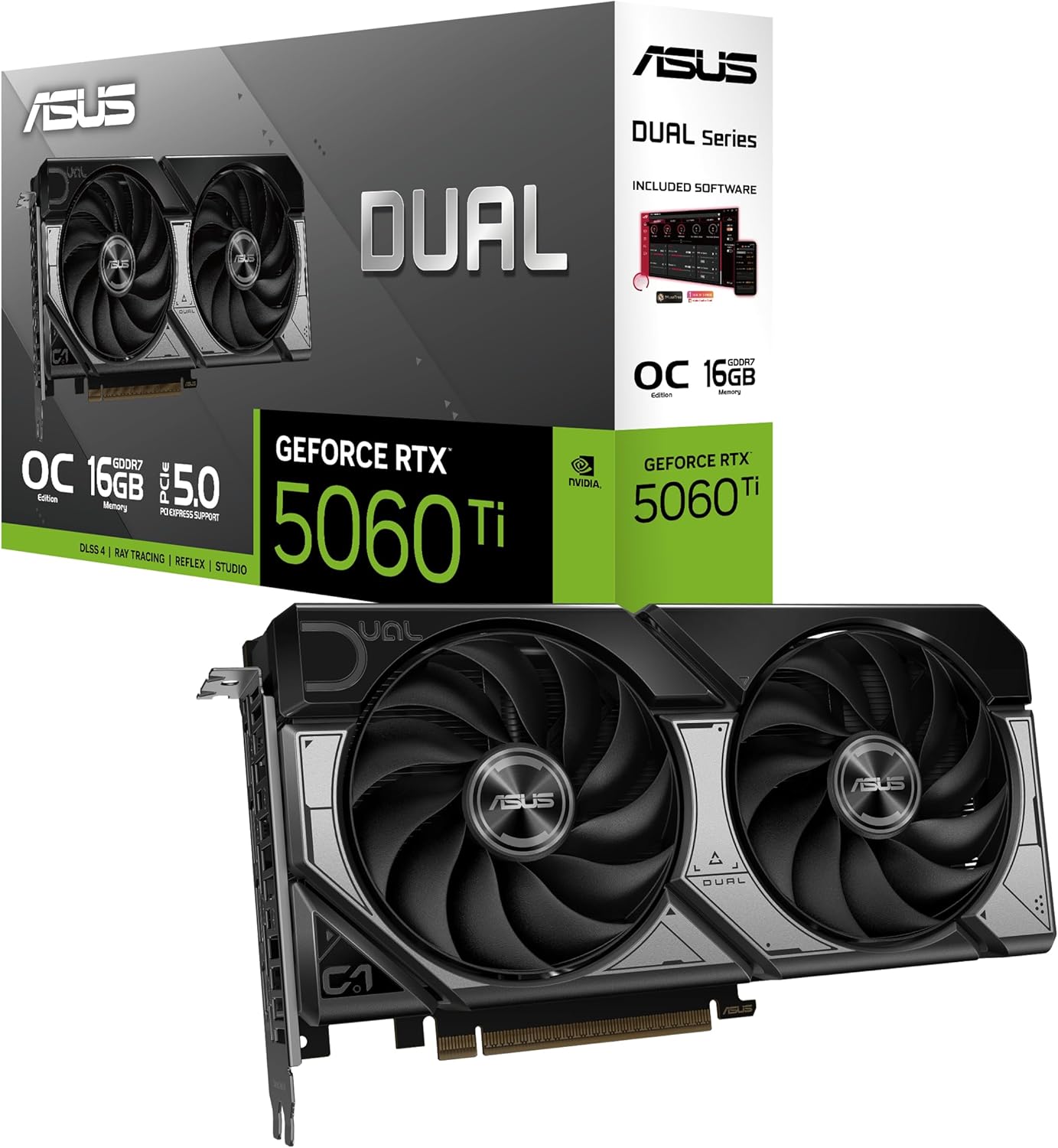 ASUS Dual GeForce RTX™ 5060 Ti 16GB GDDR7 OC Edition (PCIe 5.0, 16GB GDDR7, DLSS 4, HDMI 2.1b, DisplayPort 2.1b, 2.5-Slot Design, Axial-tech Fan Design, 0dB Technology, and More) 