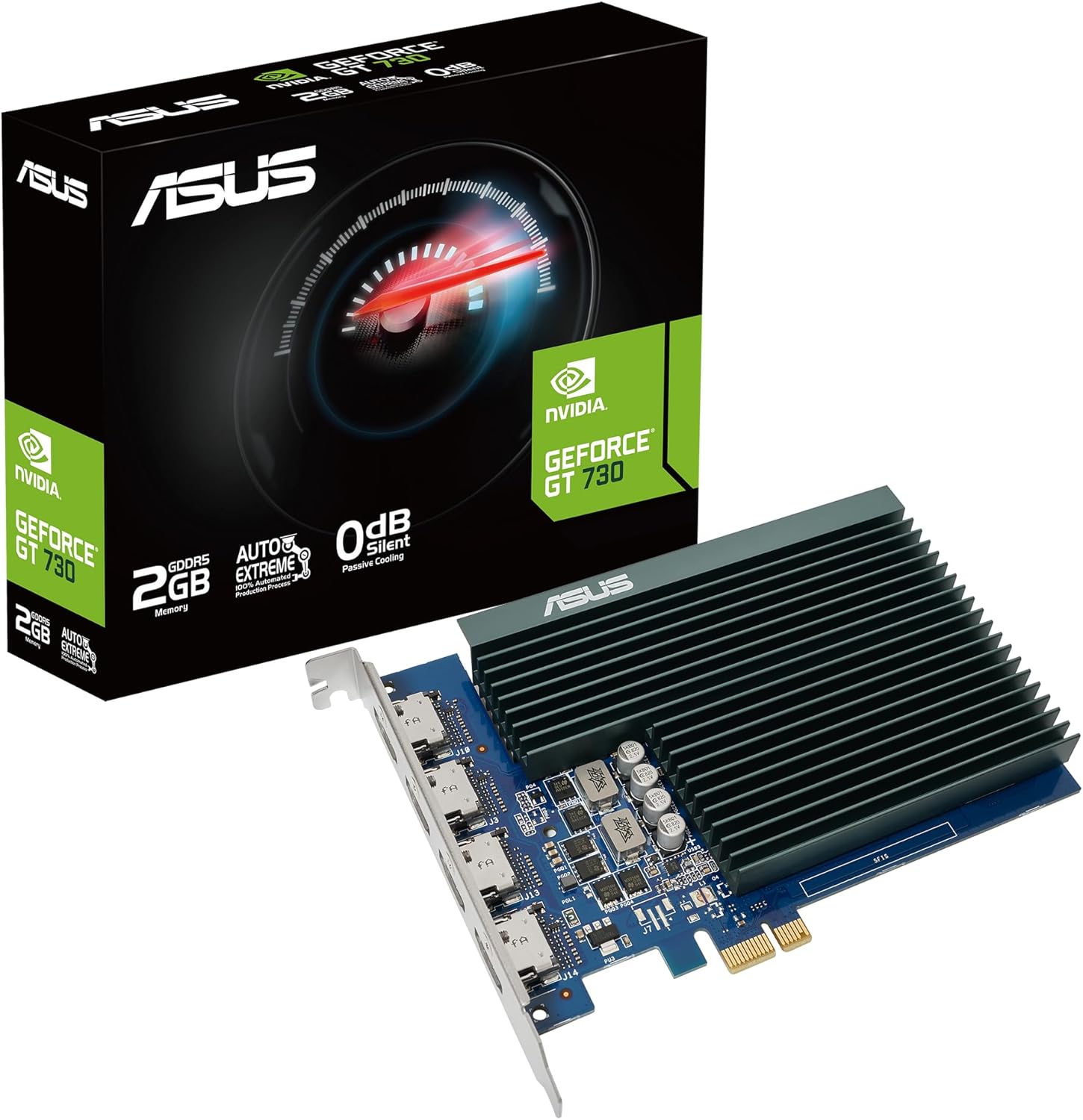 ASUS NVIDIA GeForce GT 730 Graphics Card (PCIe 2.0, 2GB GDDR5 Memory, 4X HDMI Ports, Single-Slot Design, Passive Cooling) 