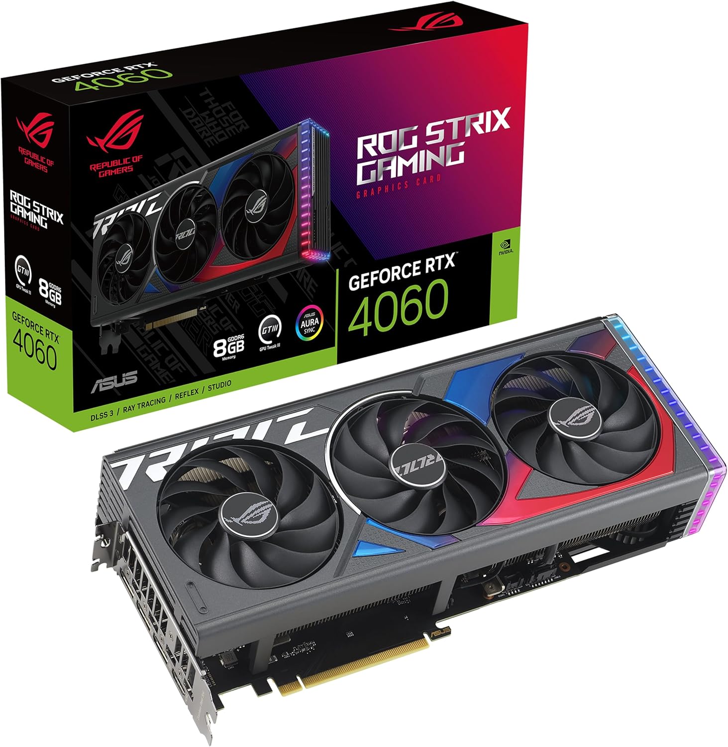 ASUS ROG Strix GeForce RTX™ 4060 Gaming Graphics Card (PCIe 4.0, 8GB GDDR6, DLSS 3, HDMI 2.1a, DisplayPort 1.4a, Axial-tech Fan Design, Aura Sync, 0dB Technology) 