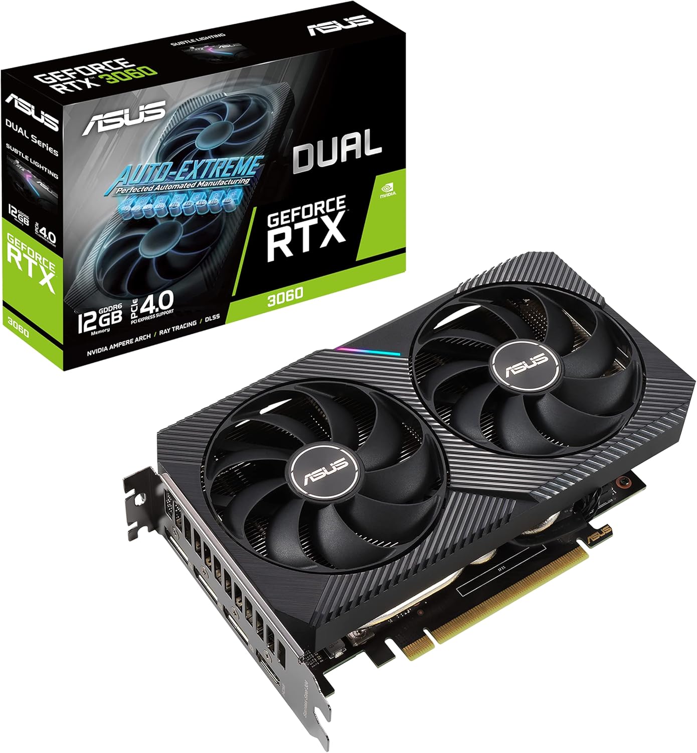 ASUS Dual NVIDIA GeForce RTX 3060 V2 12GB GDDR6 Gaming Graphics Card (PCIe 4.0, 12GB GDDR6 Memory, HDMI 2.1, DisplayPort 1.4a, 2-Slot Design, Axial-tech Fan Design, 0dB Technology) 