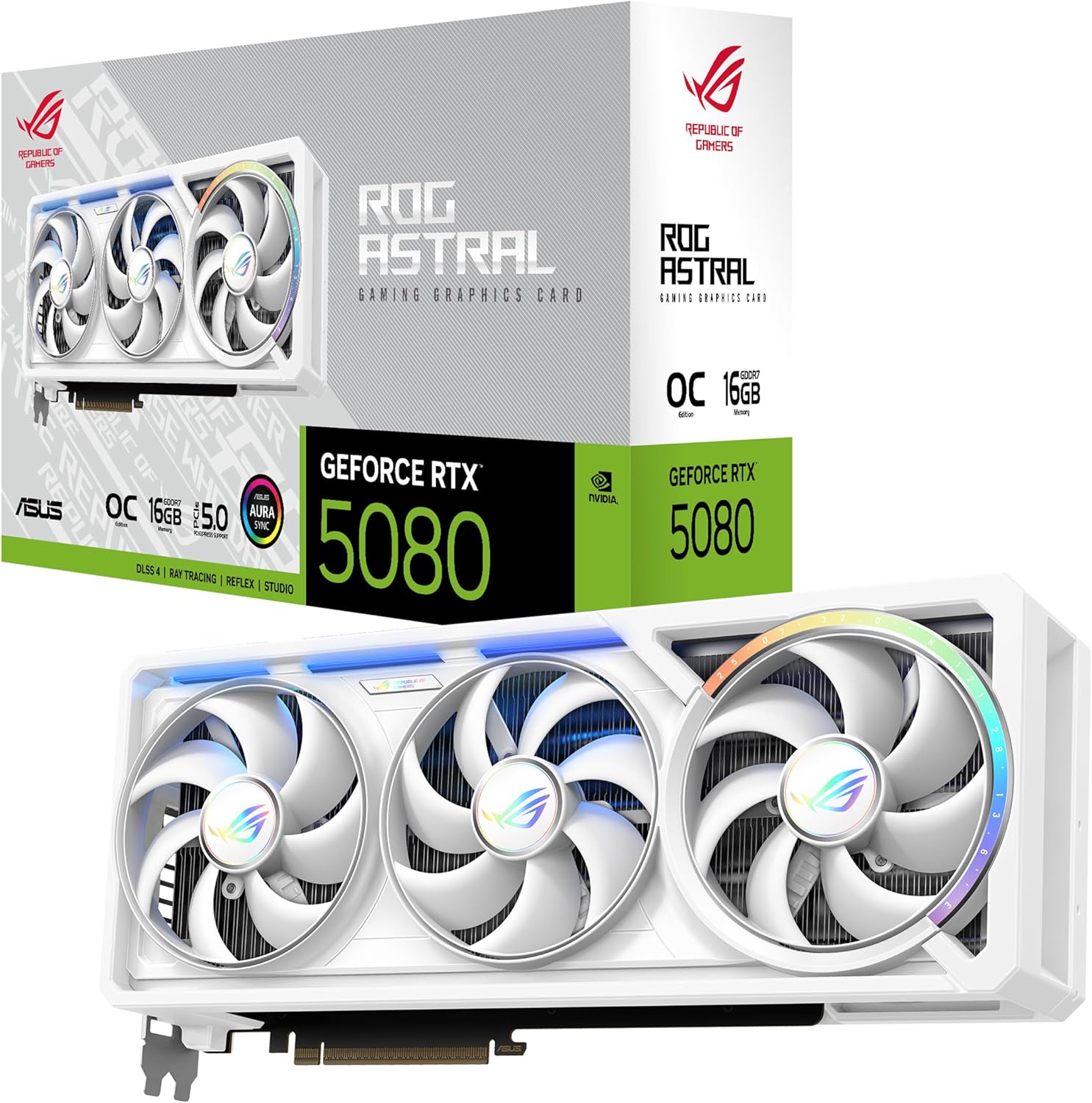 ASUS ROG Astral GeForce RTX™ 5080 16GB GDDR7 White OC Edition - Quad-Fan Graphics Card Delivering unprecedented Airflow and air Pressure for Optimal Performance 