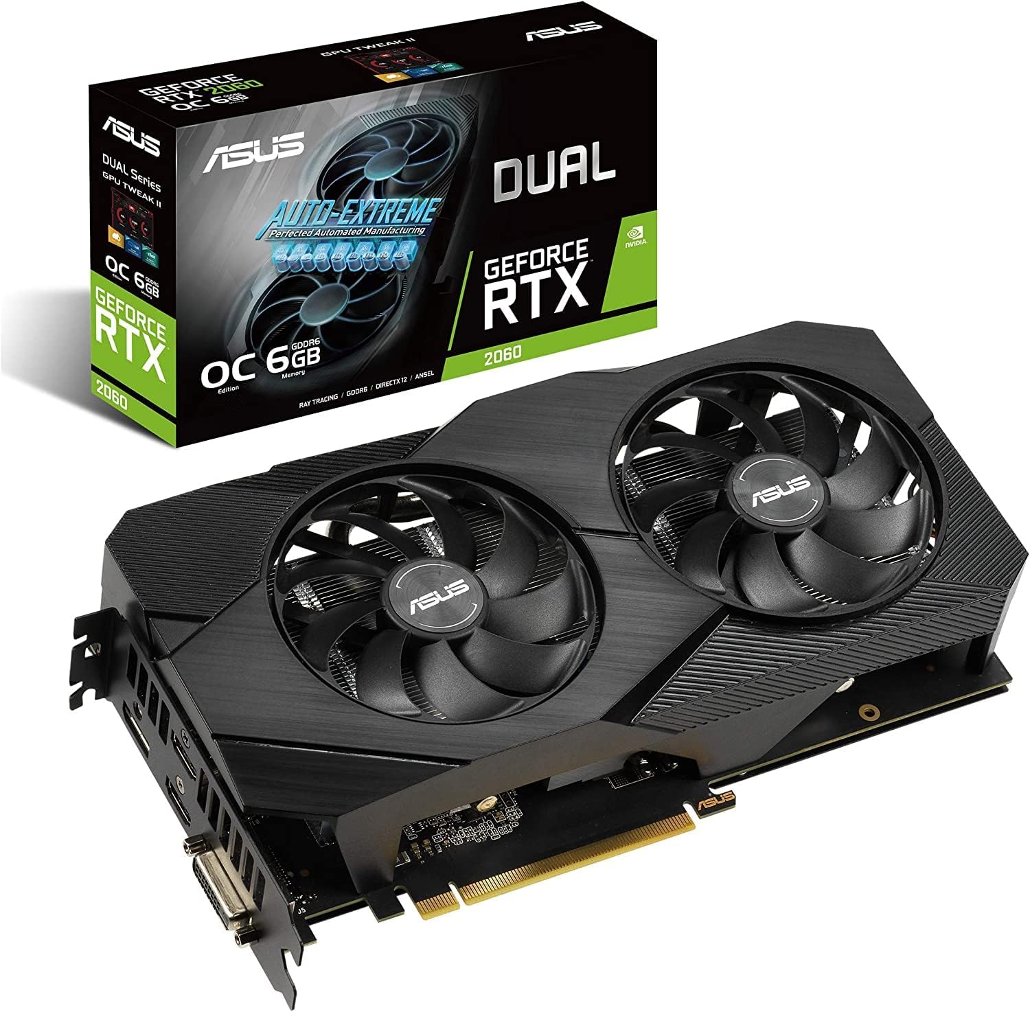 ASUS GeForce RTX 2060 Overclocked 6G GDDR6 Dual-Fan EVO Edition VR Ready HDMI DisplayPort DVI Graphics Card (DUAL-RTX2060-O6G-EVO) 