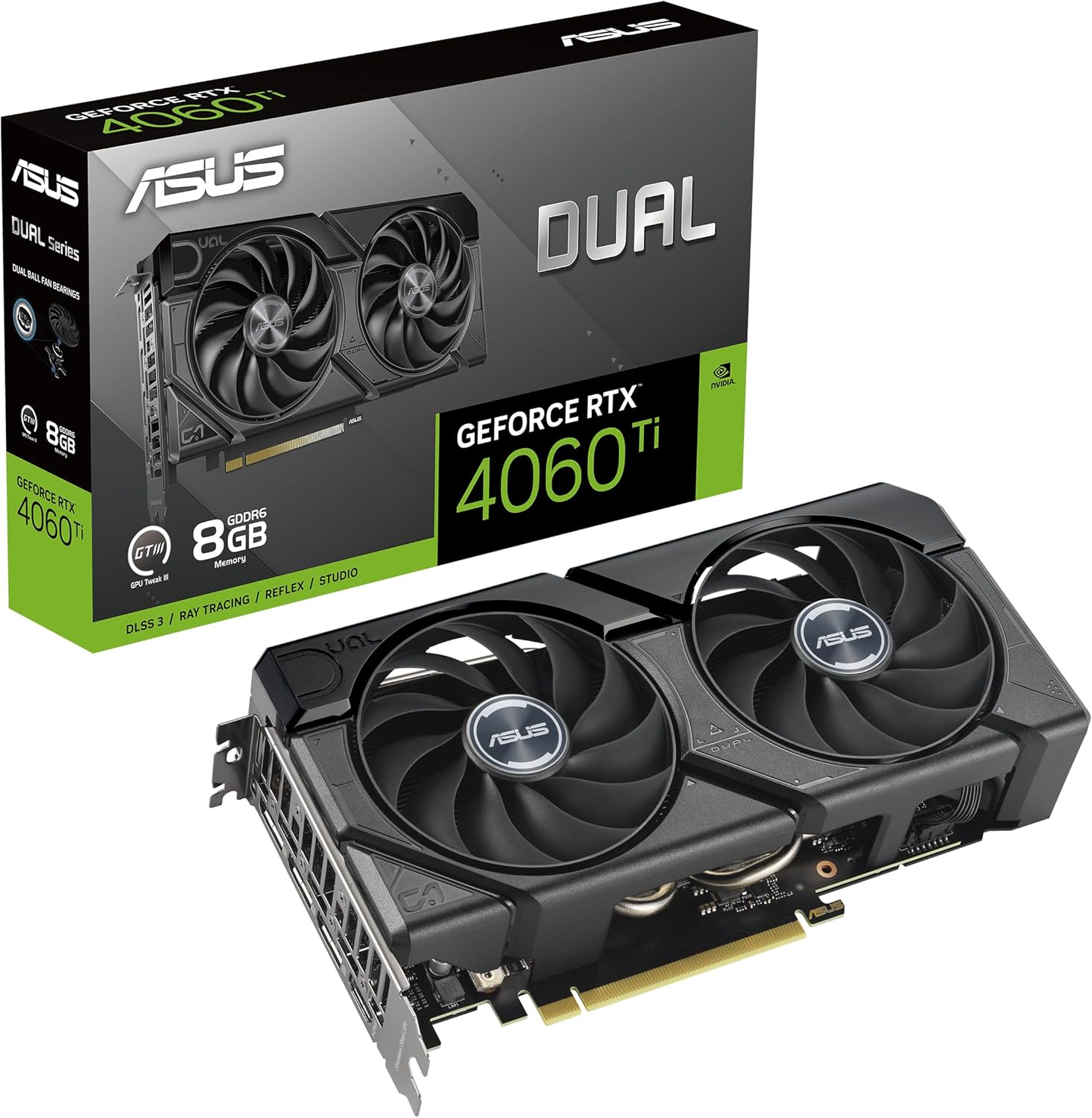 ASUS Dual GeForce RTX™ 4060 Ti EVO 8GB GDDR6 (PCIe 4.0, 8GB GDDR6, DLSS 3, HDMI 2.1a, DisplayPort 1.4a, Axial-tech Fan Design, 0dB Technology, Protective Backplate, Auto-Extreme Technology) 