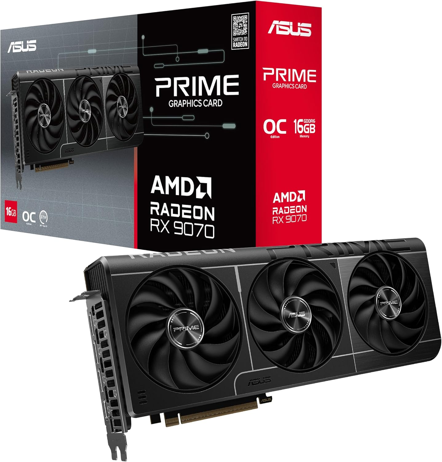 ASUS Prime Radeon RX 9070 OC Edition 16GB GDDR6 EVO Gaming Graphics Card (AMD Radeon RX9070, PCIe 5.0, 1x HDMI 2.1b, 3X DisplayPort 2.1a, 2.5 Slot Design, PRIME-RX9070-O16G-EVO) 