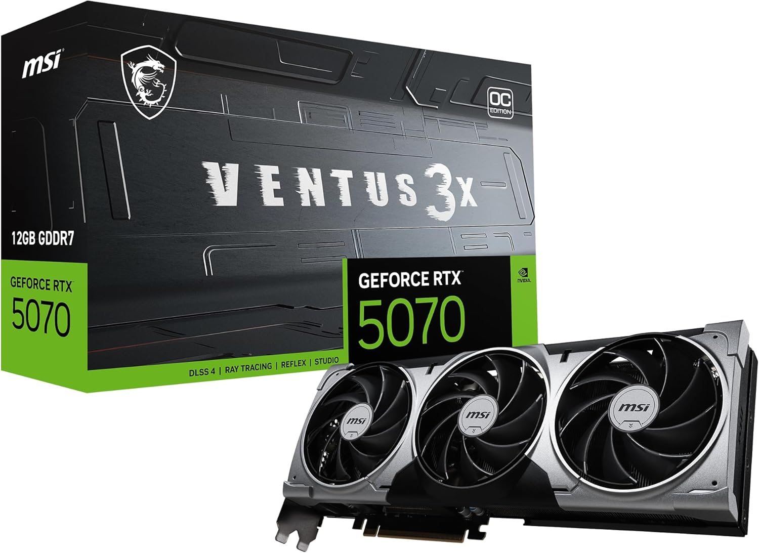 MSI Gaming RTX 5070 12G Ventus 3X OC Graphics Card (12GB GDDR7, 192-bit, Extreme Performance: 2557 MHz, DisplayPort x3 2.1a, HDMI 2.1b, NVIDIA Blackwell Architecture)
