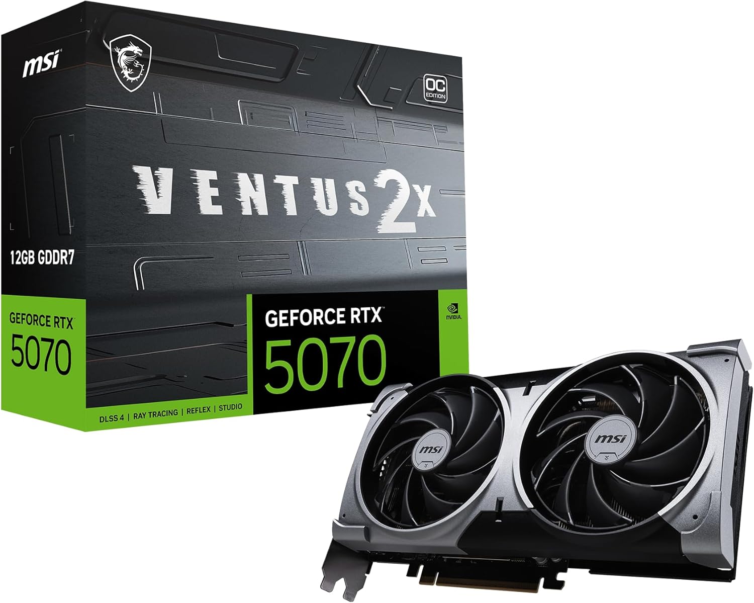 MSI Gaming RTX 5070 12G Ventus 2X OC Graphics Card (12GB GDDR7, 192-bit, Extreme Performance: 2557 MHz, DisplayPort x3 2.1a, HDMI 2.1b, NVIDIA Blackwell Architecture) 
