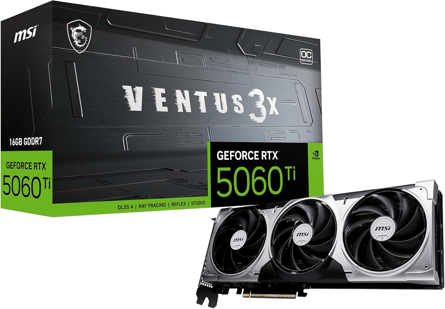 MSI Gaming RTX 5060 Ti 16G Ventus 3X OC Graphics Card (16GB GDDR7, 128-bit, Extreme Performance: 2617 MHz, DisplayPort x 3 2.1a, HDMI 2.1b, NVIDIA Blackwell Architecture) 
