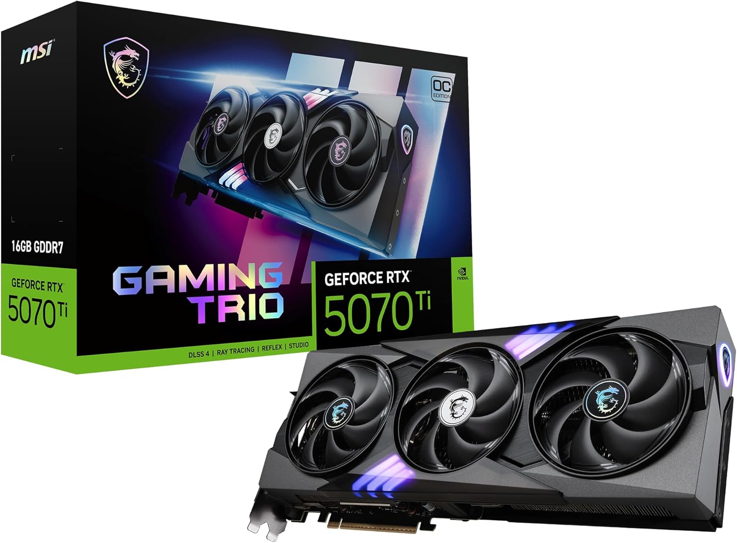 MSI Gaming RTX 5070 Ti 16G Gaming Trio OC Graphics Card (16GB GDDR7, 256-bit, Extreme Performance: 2580, DisplayPort x 3 2.1a, HDMI 2.1b, NVIDIA Blackwell Architecture) 