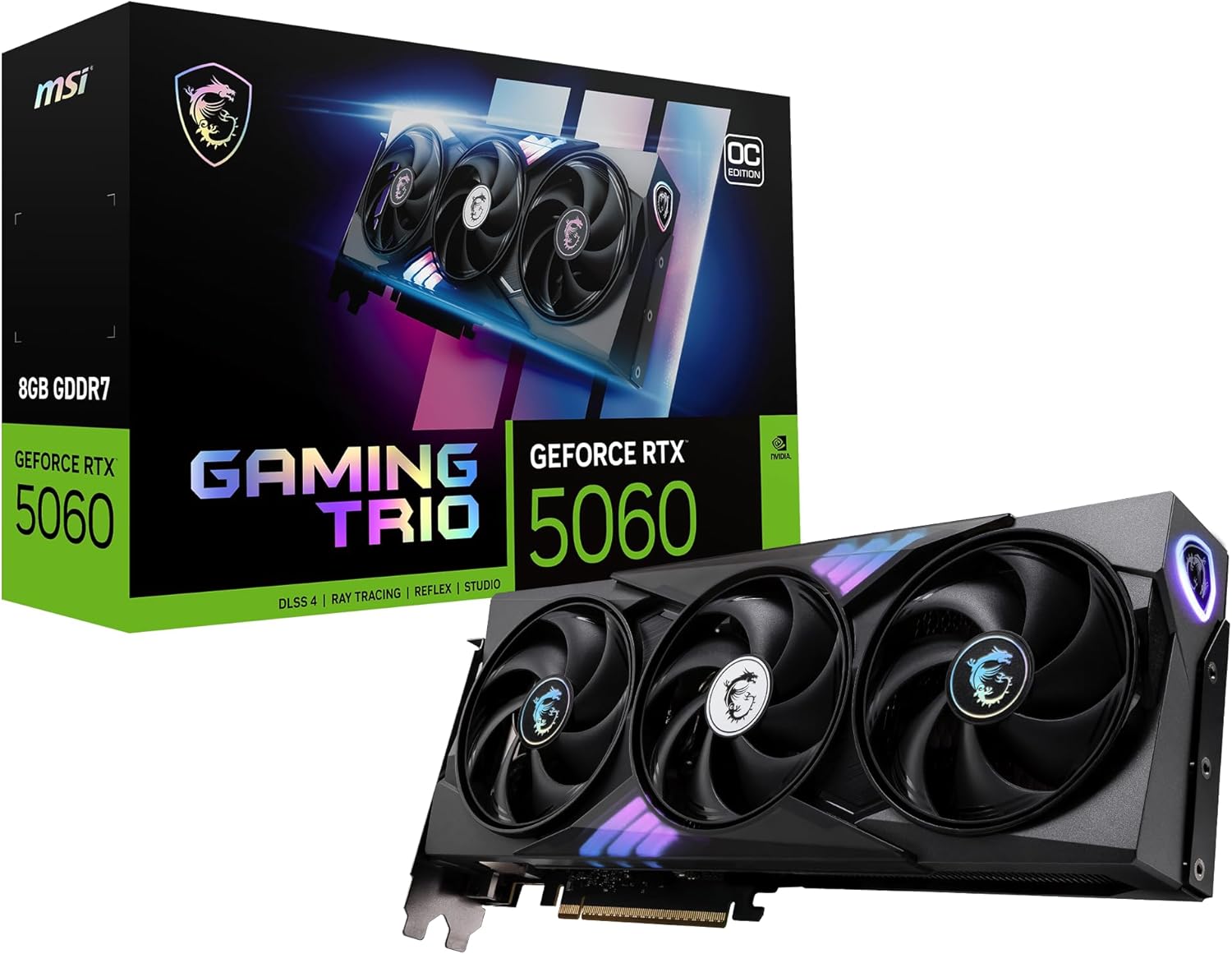 MSI Gaming RTX 5060 8G Gaming Trio OC Graphics Card (8GB GDDR7,128-bit, Extreme Performance: 2640 MHz, DisplayPort x3 2.1a, HDMI 2.1b, NVIDIA Blackwell Architecture) 