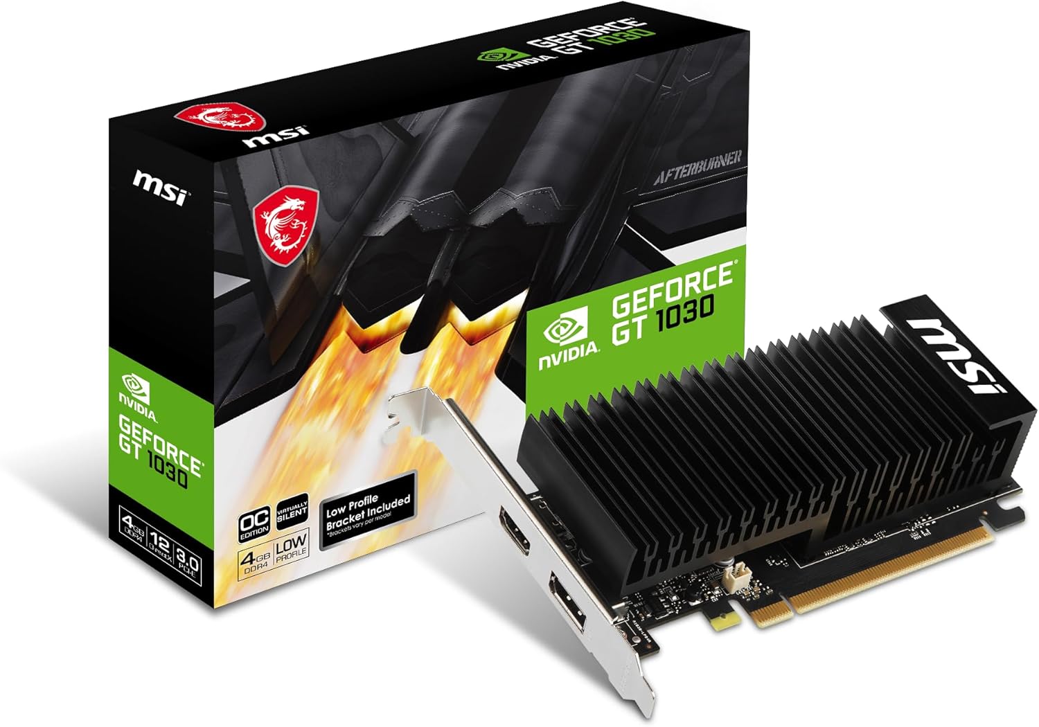 MSI GeForce GT 1030 4GHD4 LP OC Gaming Graphics Card - 4GB GDDR4, 2100 MHz, PCI Express 3.0 x16, 64 bit, DP, HDMI 