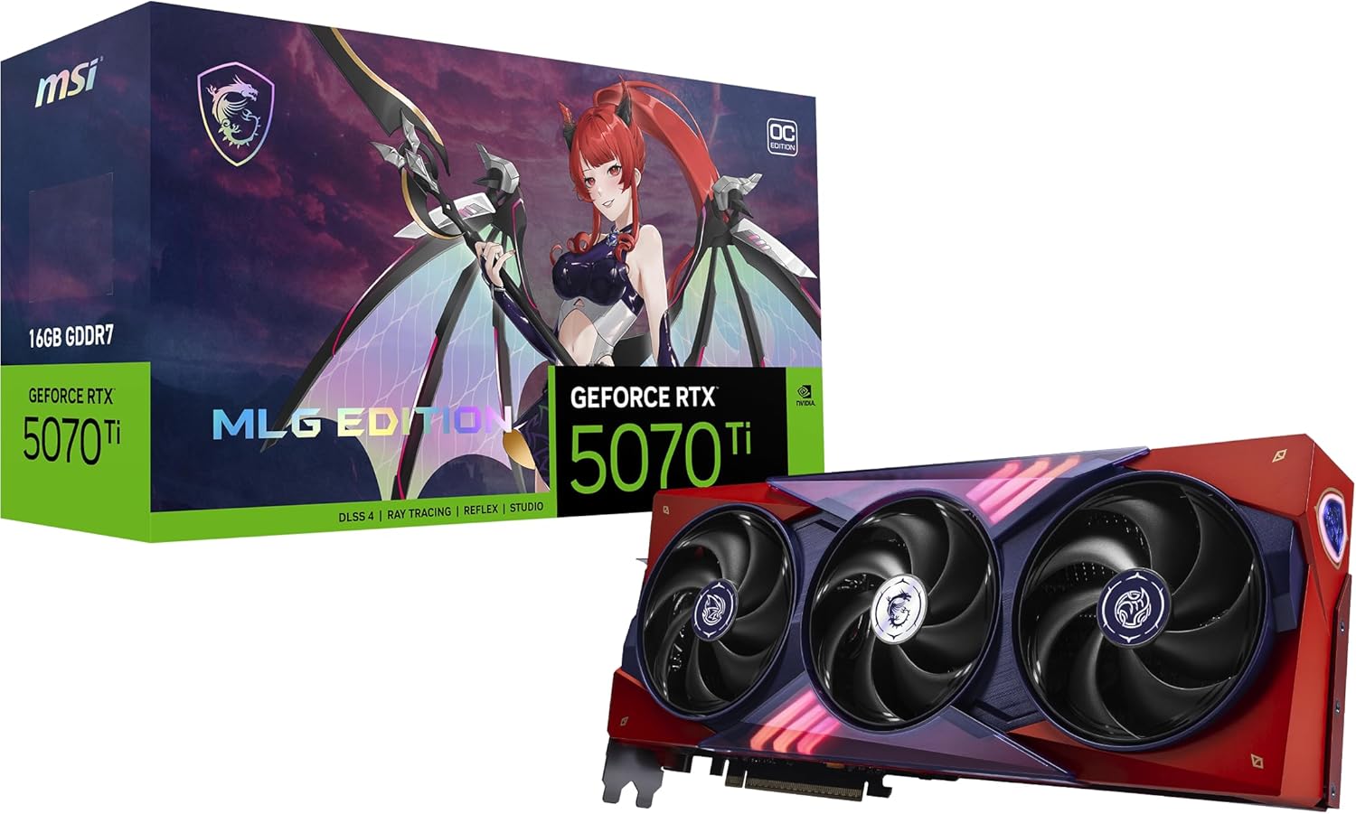 MSI Gaming RTX 5070 Ti 16G MLG Edition OC Graphics Card (16GB GDDR7, 256-bit, Extreme Clock 2580 MHz, DisplayPort x 3 2.1a, HDMI 2.1b, NVIDIA Blackwell Architecture)