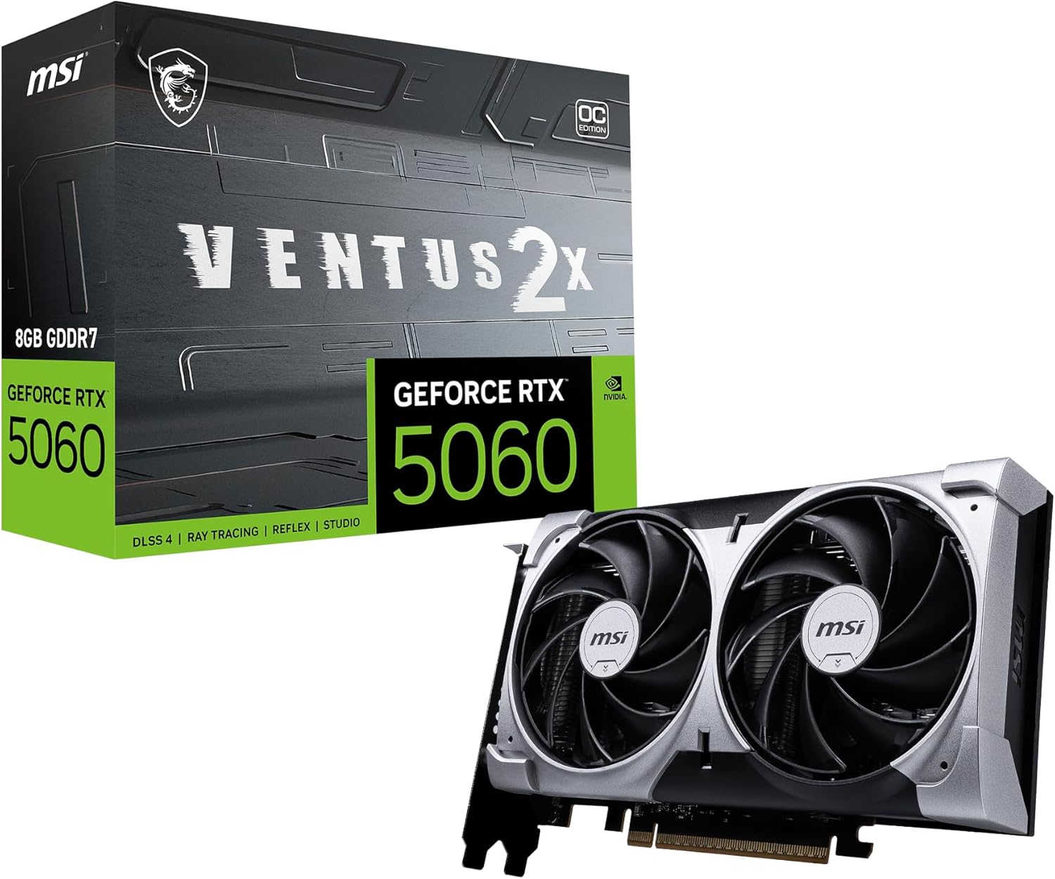 MSI Gaming RTX 5060 8G Ventus 2X OC Graphics Card (8GB GDDR7,128-bit, Extreme Performance: 2535 MHz, DisplayPort x3 2.1a, HDMI 2.1b, NVIDIA Blackwell Architecture)