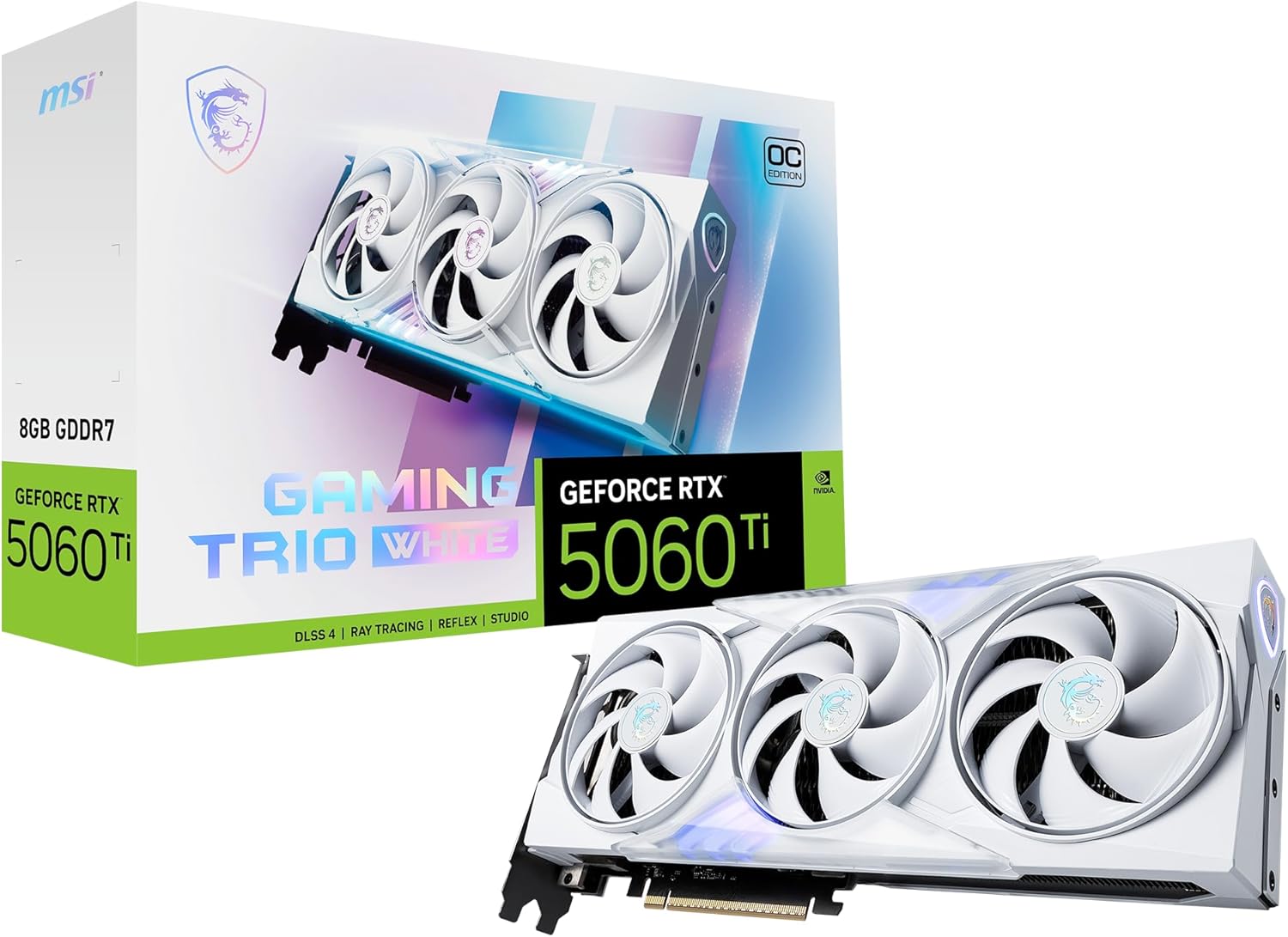 MSI Gaming RTX 5060 Ti 8G Gaming Trio OC White Graphics Card (8GB GDDR7,128-bit, Extreme Performance: 2662 MHz, DisplayPort x3 2.1a, HDMI 2.1b, NVIDIA Blackwell Architecture