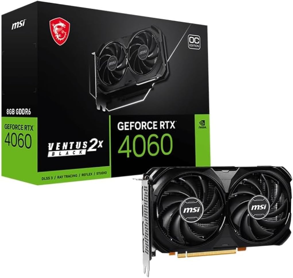 MSI GeForce RTX 4060 Ventus 2X Black 8G OC Gaming Graphics Card - 8GB GDDR6X, PCI Express Gen 4, 128-bit, 3X DP v 1.4a, HDMI 2.1a (Supports 4K & 8K HDR) 