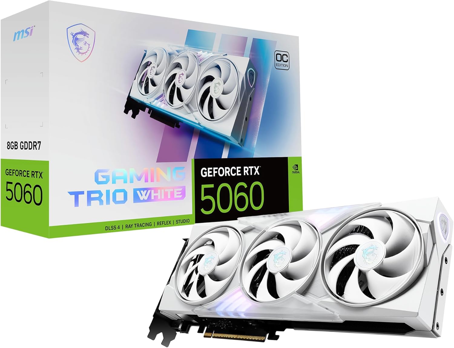 MSI Gaming RTX 5060 8G Gaming Trio OC White Graphics Card (8GB GDDR7,TBA-bit, Extreme Performance: TBA MHz, DisplayPort x3 2.1a, HDMI 2.1b, NVIDIA Blackwell Architecture) 